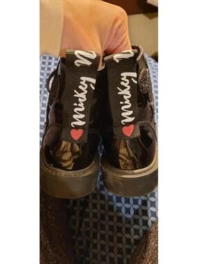 Disney Mickey Mouse Black Glitter Combat Boots
